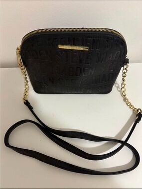 Steve Madden Black Embossed Crossbody with Gold Chain Strap